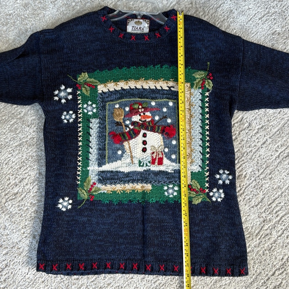 BEAUTIFUL Vintage Tiara Blue Snowman Sweater - Size M - Excellent Condition - Picture 7 of 8